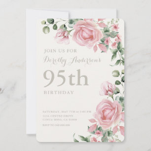 Elegant Pink Floral 95th BIrthday Party Invitation