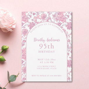 Elegant Pink Floral 95th Birthday Party  Invitation