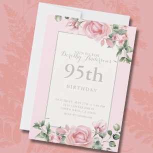Elegant Pink Floral 95th BIrthday Party Invitation