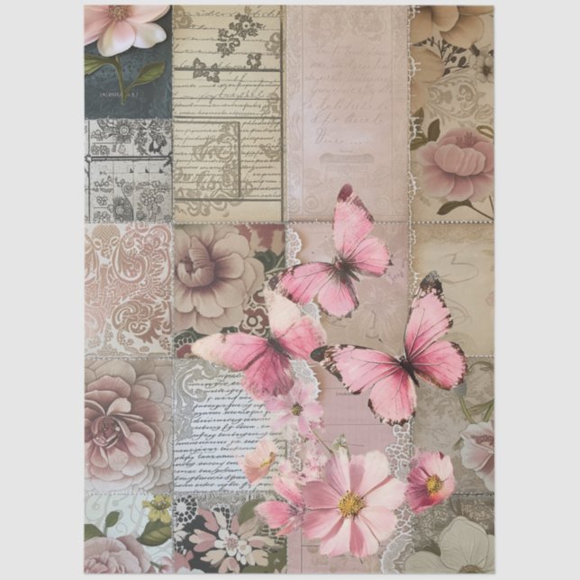 Elegant Pink Floral Abstract Art Collage Decoupage Tissue Paper (Front)