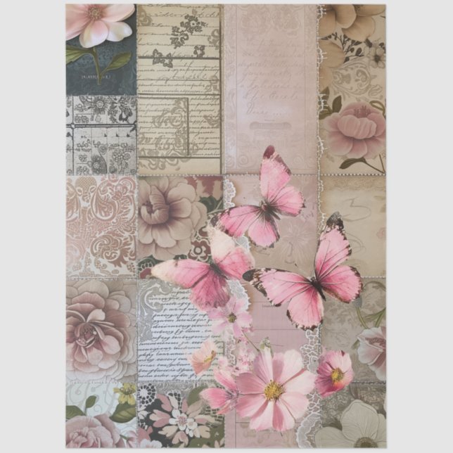 Elegant Pink Floral Abstract Art Collage Decoupage Tissue Paper (Front)