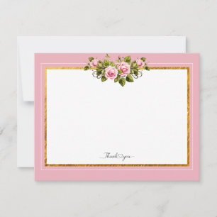 Elegant Pink Floral and Gold Frame "Thank You" Card