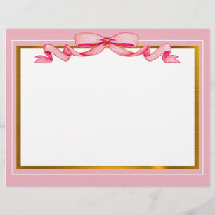 Elegant Pink Floral and Gold Frame "Thank You" Custom Letterhead