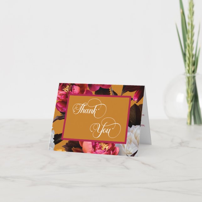 Elegant Pink Floral and Gold Islamic Wedding RSVP Thank You Card (Front)