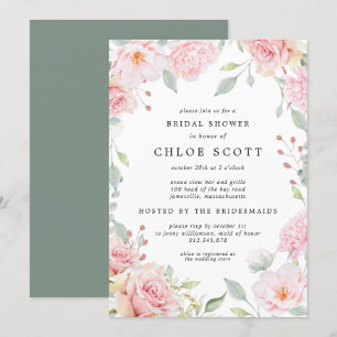 Elegant Pink Floral and Rose Gold Bridal Shower Invitation