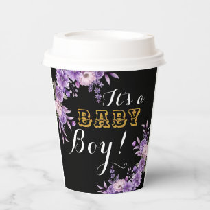 Elegant Pink Floral Baby Boy Shower Party 8oz Paper Cups