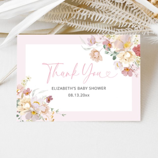 Elegant Pink Floral Baby in Bloom Baby Shower Thank You Card (Creator Uploaded)