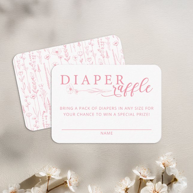 Elegant Pink Floral Baby Shower Diaper Raffle Enclosure Card (Pink Diaper Raffle)