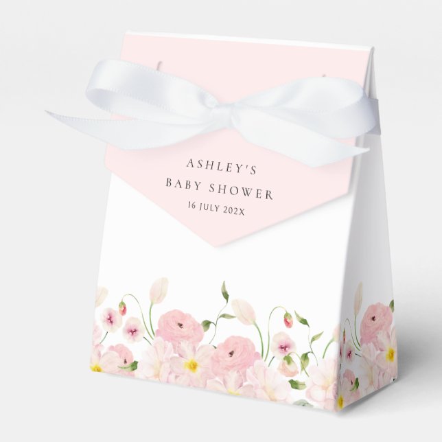  Elegant Pink Floral Baby Shower Favour Box (Front Side)
