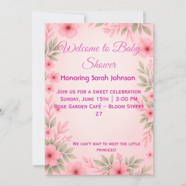 Elegant Pink Floral Baby Shower Invitation (Front)