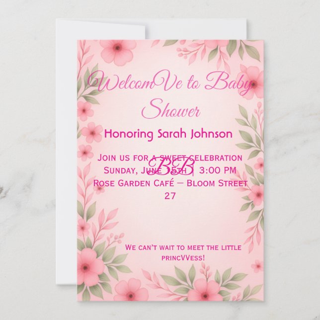 Elegant Pink Floral Baby Shower Invitation (Front)