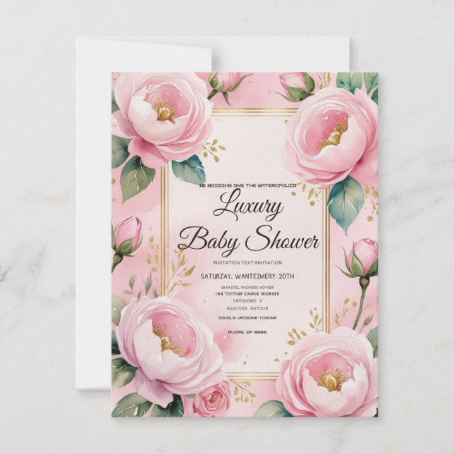 Elegant Pink Floral Baby Shower Invitation (Front)