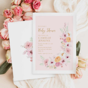 Elegant Pink Floral Baby Shower Invitation