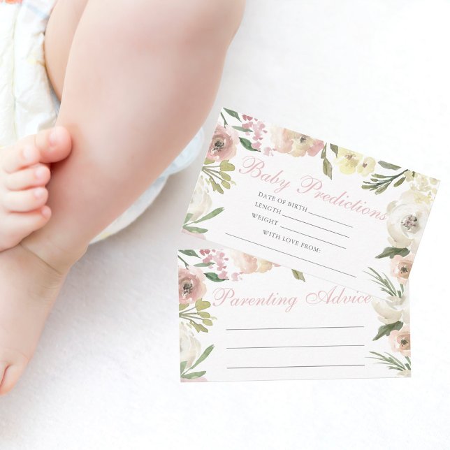Elegant Pink Floral Baby Shower Predictions Advice Enclosure Card (Creator Uploaded)