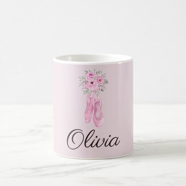 Elegant Pink Floral Ballerina Personalised Name Coffee Mug (Center)