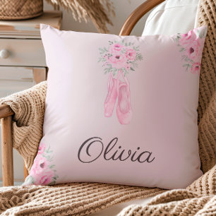 Elegant Pink Floral Ballerina Personalised Name Cushion