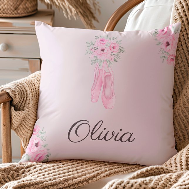 Elegant Pink Floral Ballerina Personalised Name Cushion (Creator Uploaded)