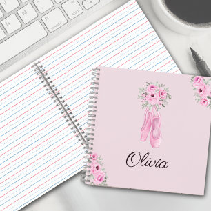 Elegant Pink Floral Ballerina Personalised Name Notebook