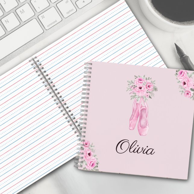 Elegant Pink Floral Ballerina Personalised Name Notebook (Creator Uploaded)