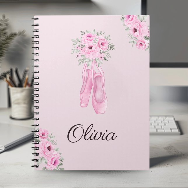 Elegant Pink Floral Ballerina Personalised Name Notebook (Creator Uploaded)