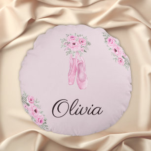 Elegant Pink Floral Ballerina Personalised Name Th Round Cushion