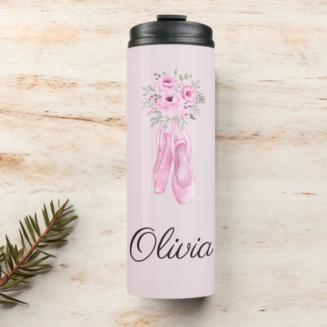 Elegant Pink Floral Ballerina Personalised Name Thermal Tumbler (Creator Uploaded)