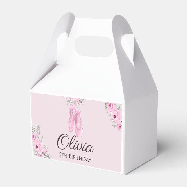 Elegant Pink Floral Ballerina Shoes Girls Birthday Favour Box (Back Side)