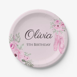 Elegant Pink Floral Ballerina Shoes Girls Paper Plate