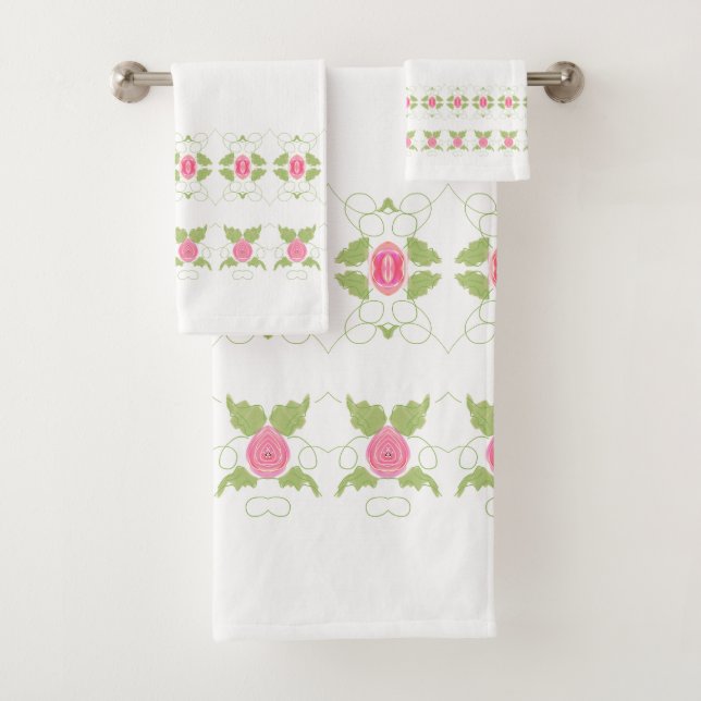 Elegant Pink Floral Bath Towel Set (Insitu)