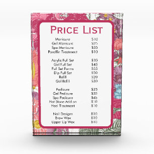 Elegant pink Floral Beauty Salon Menu  Poster Photo Block