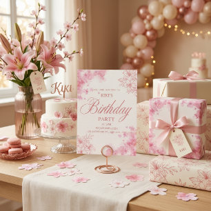 Elegant Pink Floral Birthday Invitation