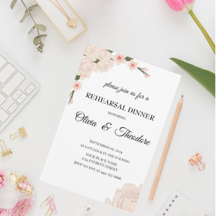 Elegant Pink Floral Blossom Rehearsal Dinner  Invitation