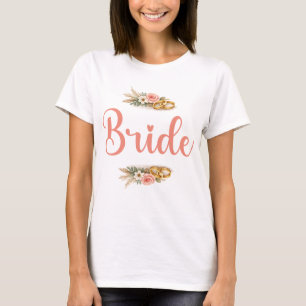 Elegant Pink Floral Boho Bride Fiance Gift T-Shirt