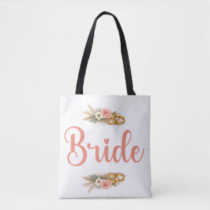 Elegant Pink Floral Boho Bride Fiance Gift Tote Bag