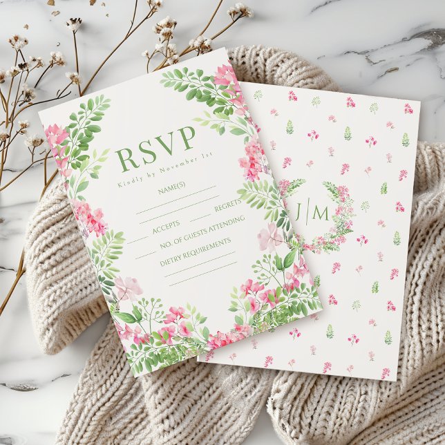 Elegant Pink Floral Boho Summer wedding RSVP cards (Creator Uploaded)