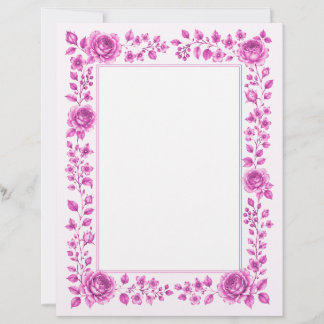 Elegant Pink Floral Border Custom Letterhead