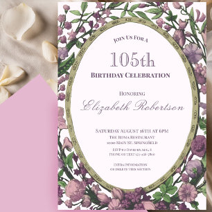 Elegant Pink Floral Border Women's 105th Birthday Invitation