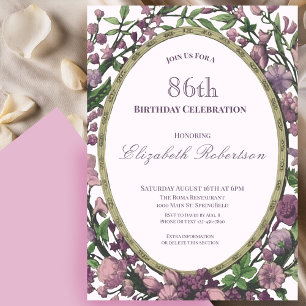 Elegant Pink Floral Border Women's 86th Birthday Invitation