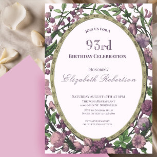 Elegant Pink Floral Border Women's 93rd Birthday Invitation