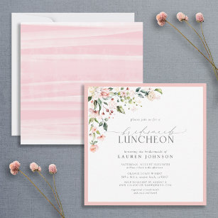 Elegant Pink Floral Bridal Luncheon Invitation