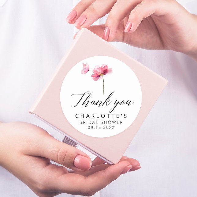 Elegant Pink Floral Bridal Shower Classic Round Sticker (Creator Uploaded)