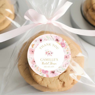 Elegant Pink Floral Bridal Shower Classic Round Sticker