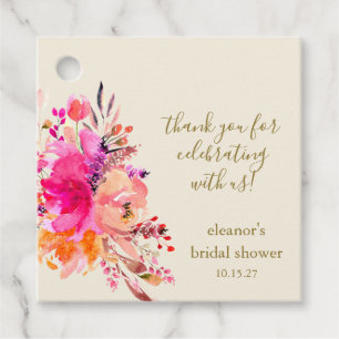 Elegant Pink Floral Bridal Shower Custom Thank You Favour Tags