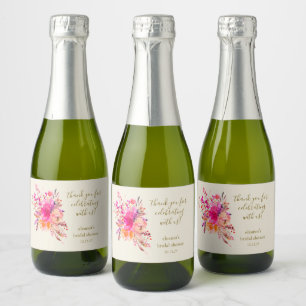 Elegant Pink Floral Bridal Shower Custom Thank You Sparkling Wine Label