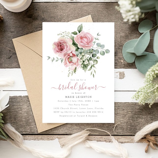 Elegant Pink Floral Bridal Shower Invitation (Creator Uploaded)
