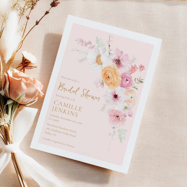 Elegant Pink Floral Bridal Shower Invitation (Spring Floral Garden Bridal Shower Invitation)