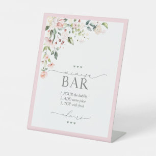 Elegant Pink Floral Bridal Shower Mimosa Bar Pedestal Sign