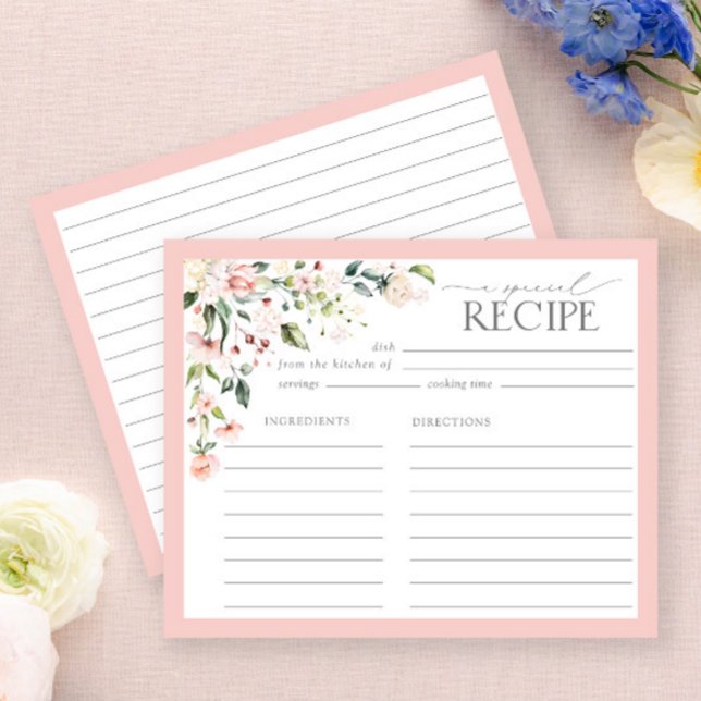 Elegant Pink Floral Bridal Shower Recipe Card (Creator Uploaded)