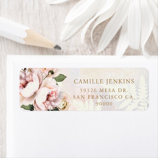 Elegant Pink Floral Bridal Shower Return Address Label (Insitu)