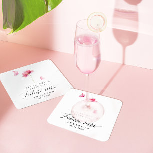 Elegant Pink Floral Bridal Shower Square Paper Coaster